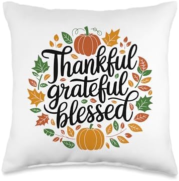 Thankful Grateful Blessed, Friendsgiving Thanksgiving Throw Pillow by HadleyDesigns