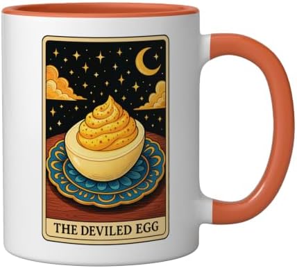 The Deviled Egg Tarot Card Ceramic Mug, Orange/White, 11oz - Image 2