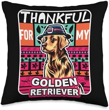 BCC Golden Retriever Shirts & Dog Lover Gifts Golden Retriever Dog Scarf Pilgrim Happy Thanksgiving Throw Pillow, 16x16, Multicolor by Unknown