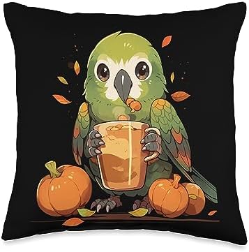 Green Cheek Conure Parakeet Bird Pumpkin Spice Fall Throw Pillow by Unknown