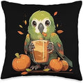 Green Cheek Conure Parakeet Bird Pumpkin Spice Fall Throw Pillow by Unknown
