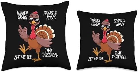 Turkey Gravy Beans And Rolls Casserole Funny Thanksgiving Throw Pillow - Image 3