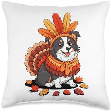 Thanksgiving Turkey Border Collie Throw Pillow by Unknown
