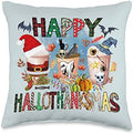 Happy Hallothanksmas Happy Halloween Thanksgiving Christmas Throw Pillow by Unknown