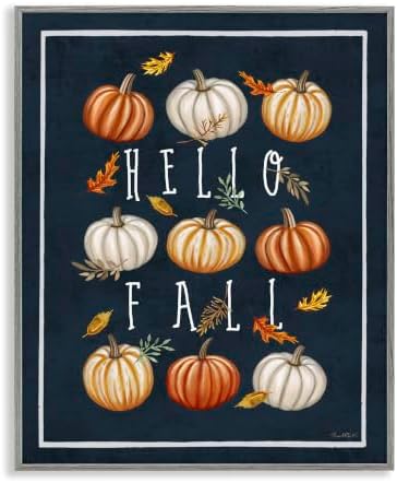 Hello Fall Pumpkin Botanical Welcome, 16 x 20 Inch Framed Giclée Print by StupellIndustries