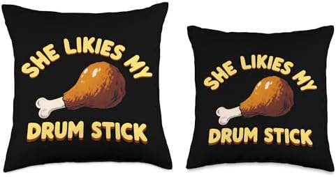 She Likes My Drum Stick Funny Couple Matching Thanksgiving Throw Pillow - Image 3