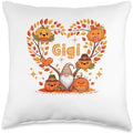 Gigi Thanksgiving Gnome Pupmkins Fall Tree Cute Heart Throw Pillow by Unknown