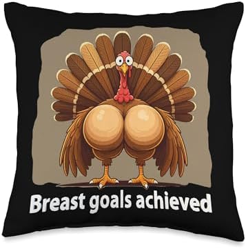 Twerky Turkey Breast Goals Achieved Boobs Funny Thanksgiving Throw Pillow by Unknown