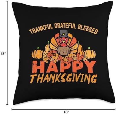 Thankful Grateful Blessed Happy Thanksgiving Pilgrim Turkey Throw Pillow - Image 4