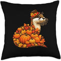 Fall Leaves Pumpkins Otter Cute Shape Thanksgiving Animal Throw Pillow by Unknown
