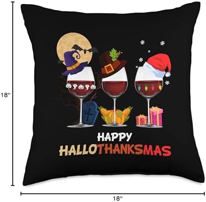Wine Glass Thanksgiving - Happy Hallothanksmas Throw Pillow - Image 4