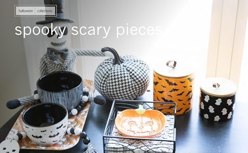 Boston International Halloween Ceramic Cannister with Lid, 5.75" x 5", Bats