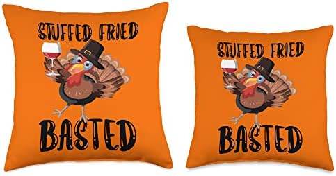 Funny Thanksgiving Turkey Stuffed Fried Basted Throw Pillow - Image 3