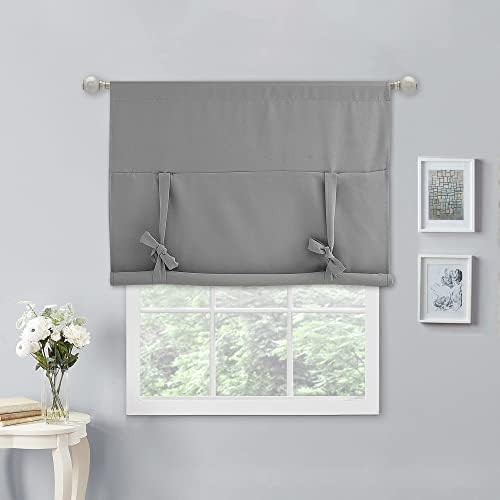 NICETOWN Balloon Shades Curtain - Room Darkening Bathroom Balloon Valance Blackout Window Treatment Tie Up Blind for Kitchen (Silver Grey, Rod Pocket Single Panel, W40 x L54) - Image 6