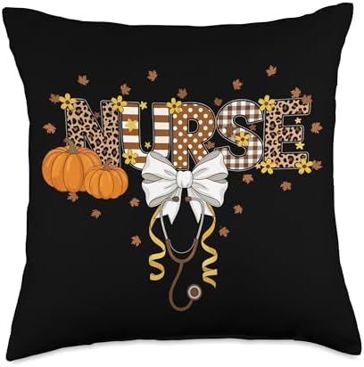 Thanksgiving Nurse Stethoscope Coquette Bow Halloween Fall Throw Pillow by Unknown