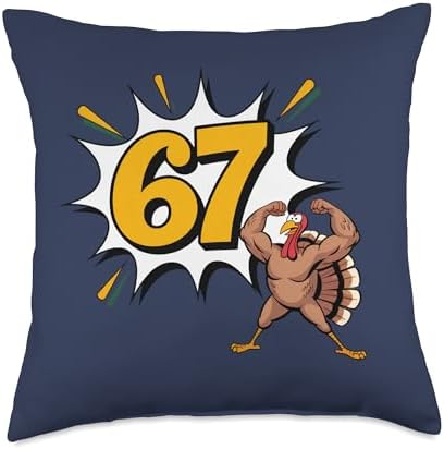 Funny 67 Thanksgiving Gym Shirt Strong Turkey 67 Six Seven Throw Pillow by Unknown