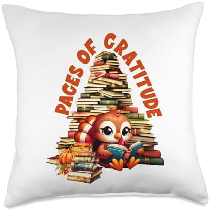 Pages of Gratitude, Reading Thanksgiving Turkey Throw Pillow by Unknown
