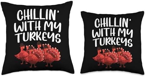 Chillin' with My Turkeys Funny Thanksgiving Friends Autumn Throw Pillow - Image 3