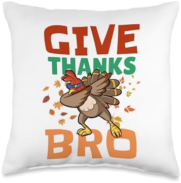 Cool Give Thanks Bro Kids Thanksgiving Fun Turkey Design Throw Pillow by Unknown
