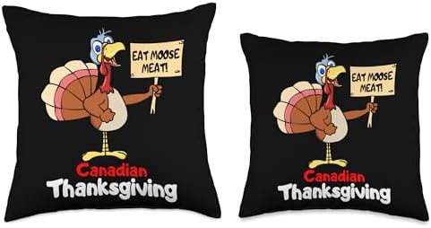 Funny Canadian Thanksgiving Holiday Turkey Eat Moose Meat Throw Pillow - Image 3