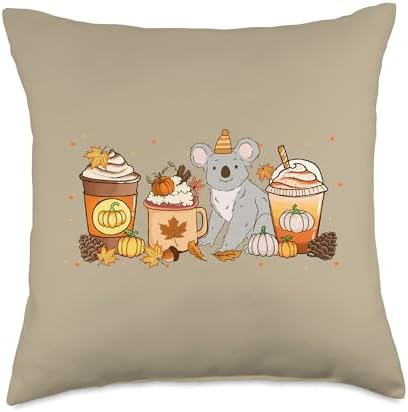 Koala Coffee Pumpkin Spice Animal Fall Thanksgiving Throw Pillow by Unknown