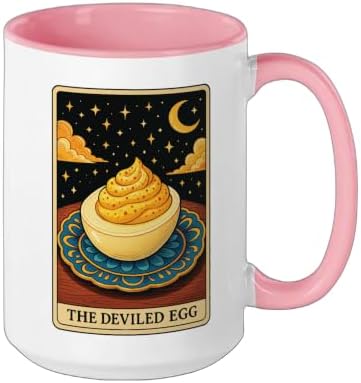 The Deviled Egg Tarot Card Ceramic Mug, Pink/White, 15oz - Image 2