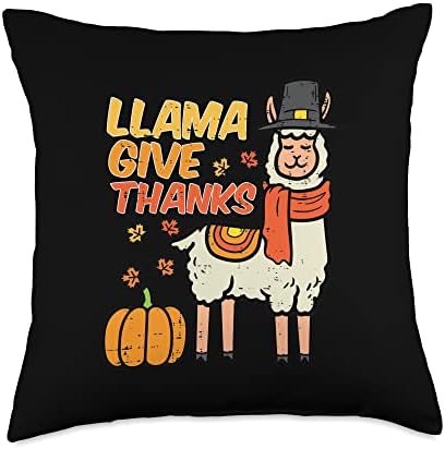 Llama Give Thanks Funny Thanksgiving Animal Men Women Kids Throw Pillow by Unknown