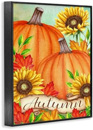 Pumpkins Sunflowers Red Leaves Harvest, 11 x 14 Inch Framed Giclée Print - Image 2