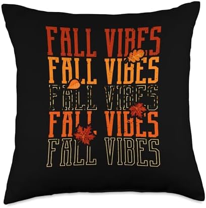Autumn Foliage Pumpkin Decor Fall Leaves Shirt Fall Vibes Groovy Thankful Retro Hello Autumn Thanksgiving Throw Pillow, 18x18, Multicolor by Unknown