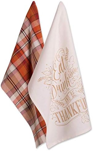 DII Fall Basics Kitchen Dishtowel Collection Printed & Plaid Fall Dish Towel Set, 18x28, Be Thankful Plaid, 2 Count by DII