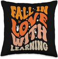 Fall In Love With Learning Fall Teacher Thanksgiving Groovy Throw Pillow by Unknown