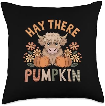 Hay There Pumpkin Highland Cow Fall Autumn Thanksgiving Throw Pillow by Unknown