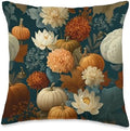 Vintage Autumn Flower Fall Pumpkin Thanksgiving Fall Themed Throw Pillow by Unknown