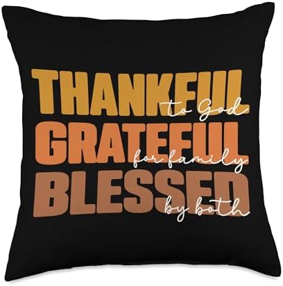 Thankful, Grateful, Blessed Christian Thanksgiving Throw Pillow by Unknown