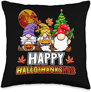 Happy Hallothankmas Funny Women Halloween Thanksgiving Party Throw Pillow by Unknown