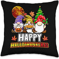 Happy Hallothankmas Funny Women Halloween Thanksgiving Party Throw Pillow by Unknown