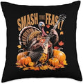 Smash The Feast Thanksgiving Turkey Pilgrim Guitarist Throw Pillow by Unknown