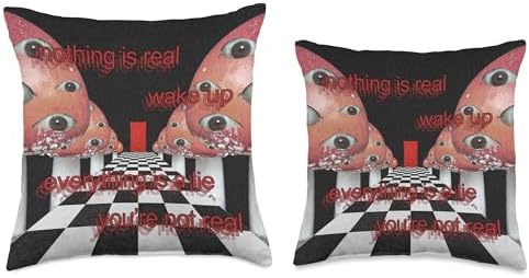 Weirdcore Aesthetic Mushroom Eyes Strangecore Traumacore Throw Pillow