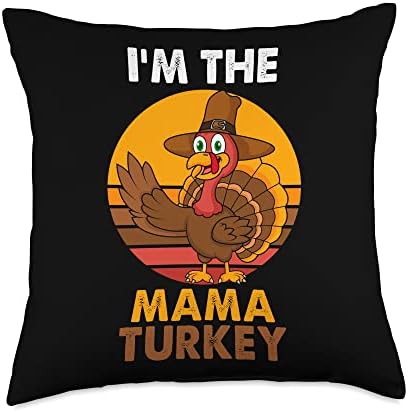 Mama Turkey Funny Thanksgiving Matching Family Throw Pillow by Unknown