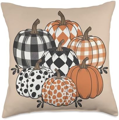 Autumn Season Thanksgiving Plaid Pumpkin Patterns Fall Throw Pillow by Unknown