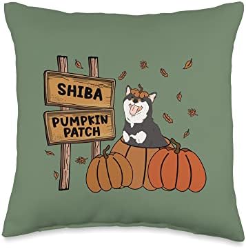 Shiba Inu Pumpkin Patch Dog Lovers Thanksgiving Halloween Throw Pillow by Unknown