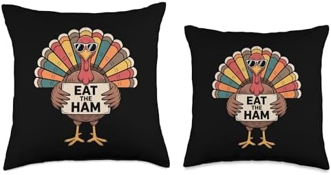 Eat The Ham Save a Turkey Funny Thanksgiving Turkey Day Throw Pillow - Image 3