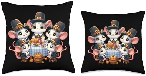 Funny thanksgiving shirty by merch4life Pilgrim Mice's Thanksgiving Banquet Autumn Throw Pillow, 16x16, Multicolor - Image 3