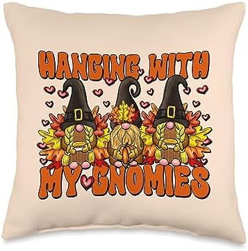 Thanksgiving Gnome Family Graphic Hanging With My Gnomies Throw Pillow by Unknown