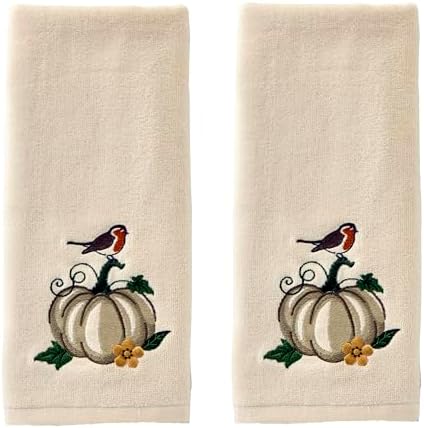 SKL Home Fall/Thanksgiving Robin On Pumpkin Hand Towel Set-2pc, Natural by SKLHomebySaturdayKnightLtd