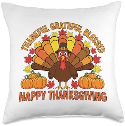Thanksgiving Turkey Blessed Thankful Grateful Design Throw Pillow by Unknown