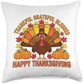 Thanksgiving Turkey Blessed Thankful Grateful Design Throw Pillow by Unknown
