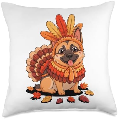 Thanksgiving Turkey German Shepherd GSD Throw Pillow by Unknown