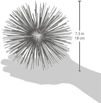 Torre & Tagus 7” Spike Silver Sphere Decor (Steel Metal Ball Decor) Handmade Starburst Table Decoration, Geometric Decorative Objects for Shelves, Mid-Century Modern Sputnik Home Table Accent