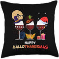 Wine Glass Thanksgiving - Happy Hallothanksmas Throw Pillow by Unknown
